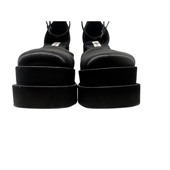 Steve Madden Charliz Platform Pump Heels Women 9 Black Satin Chunky Comfort Prom - Picture 7 of 16